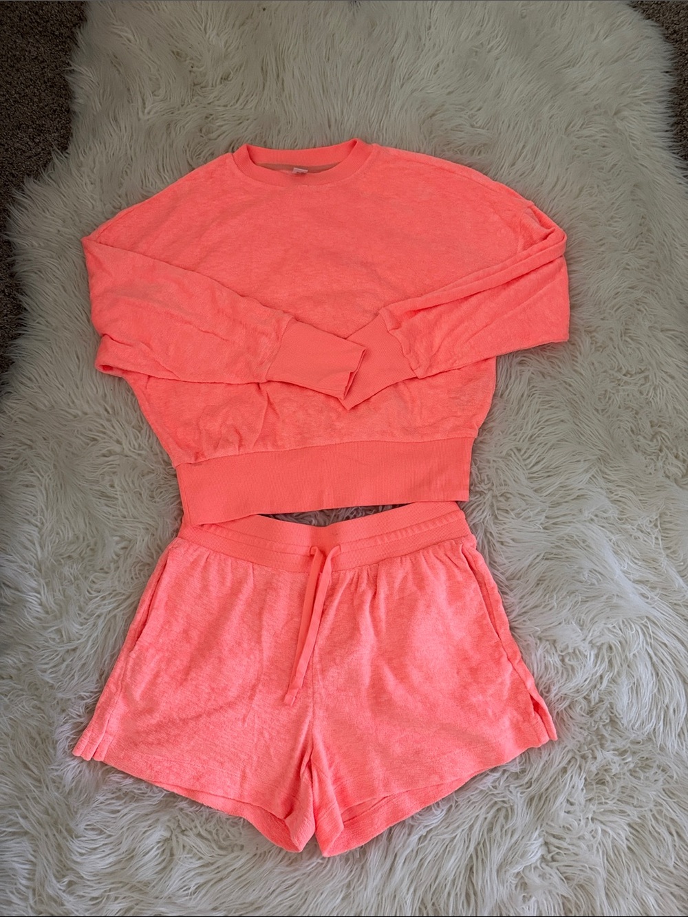 Old Navy Neon Coral Pink Terry Cloth Lounge Set